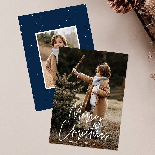 Handgeschreven Script Prettig Kerstmis Marine 2 Fo Feestdagenkaart