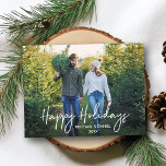 Handgeschreven script Prettige feestdagen Couple P Briefkaart<br><div class="desc">Prettige feestdagen Briefkaart Trendy Modern Handgeschreven Script</div>