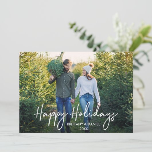 Handgeschreven script Prettige feestdagen Couple P Feestdagenkaart (Staand voorkant)