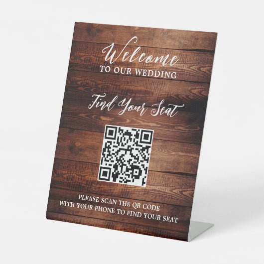 Handgeschreven script QR code rustieke bruiloft zi Reclamebord Met Voetstuk (Voorkant)