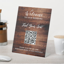 Handgeschreven script QR code rustieke bruiloft zi Reclamebord Met Voetstuk