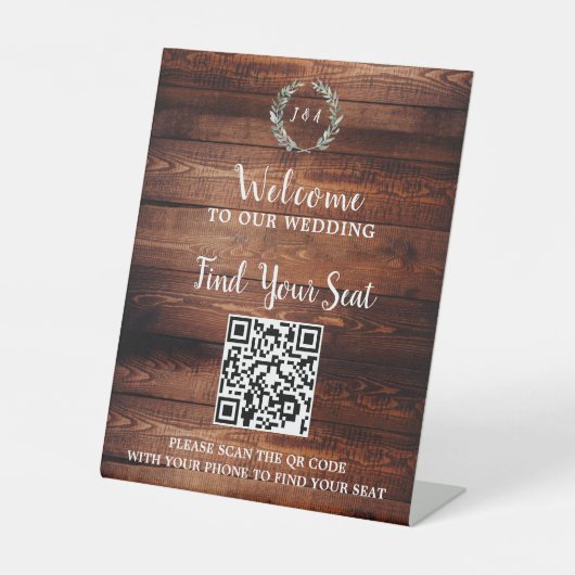 Handgeschreven script QR code rustieke bruiloft zi Reclamebord Met Voetstuk (Voorkant)