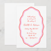 Handgeschreven Script Red Scribble Border Wedding Kaart (Voorkant / Achterkant)