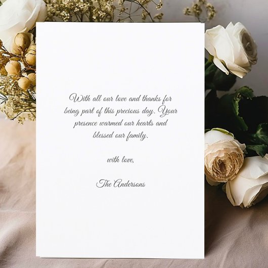 Handgeschreven script religieuze doop dank u bedankkaart