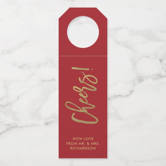 Handgeschreven script | Rood- en goudkoortskaas Flessenhanger (Voorkant)