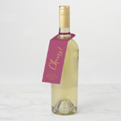 Handgeschreven Script Roos en Gold Holiday Cheers Flessenhanger (Schuin)