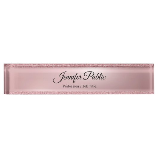 Handgeschreven Script Roos Gold Glitter Classy Mod Naambordje (Voorkant)