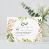 Handgeschreven script roze Floral Rustic Boho Wedd RSVP Kaartje (Staand voorkant)