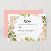 Handgeschreven script roze Floral Rustic Boho Wedd RSVP Kaartje (Voorkant / Achterkant)