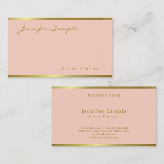 Handgeschreven Script Roze Goud Modern Elegant Bea Visitekaartje (Voorkant / Achterkant)