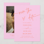 Handgeschreven script roze oranje save the date (Voorkant / Achterkant)