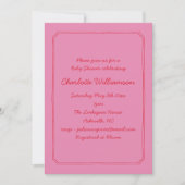 Handgeschreven Script Roze Rode Rand Baby Shower Kaart (Voorkant)