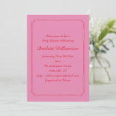 Handgeschreven Script Roze Rode Rand Baby Shower Kaart (Staand voorkant)