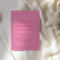Handgeschreven Script Roze Rode Rand Baby Shower