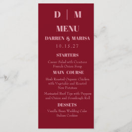 Handgeschreven Script Roze & Rood Trouwmenu Menu