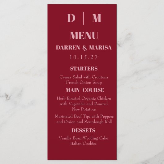 Handgeschreven Script Roze & Rood Trouwmenu Menu (Voorkant)