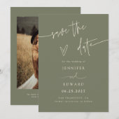 Handgeschreven script saliegroen save the date (Voorkant / Achterkant)