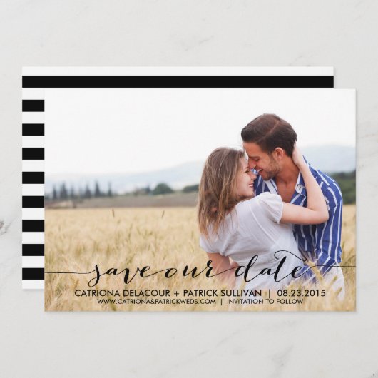 Handgeschreven script Save Our Date-aankondiging Save The Date (Voorkant / Achterkant)