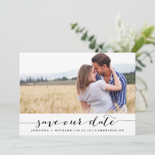 Handgeschreven script save the date aankondiging (Staand voorkant)