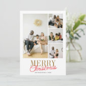 Handgeschreven script Serif Merry Christmas 5 Foto Feestdagenkaart (Staand voorkant)