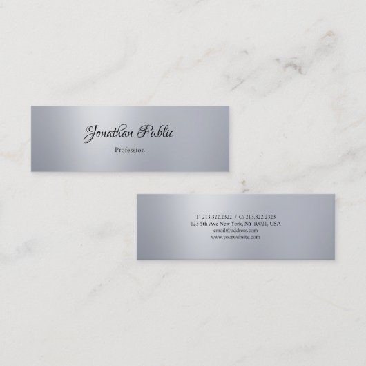 Handgeschreven Script Silver Minimalistische Sjabl Mini Visitekaartje (Voorkant / Achterkant)