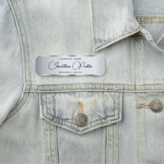 Handgeschreven Script Sjabloon Elegant Silver Cust Naamplaatje (In situ)