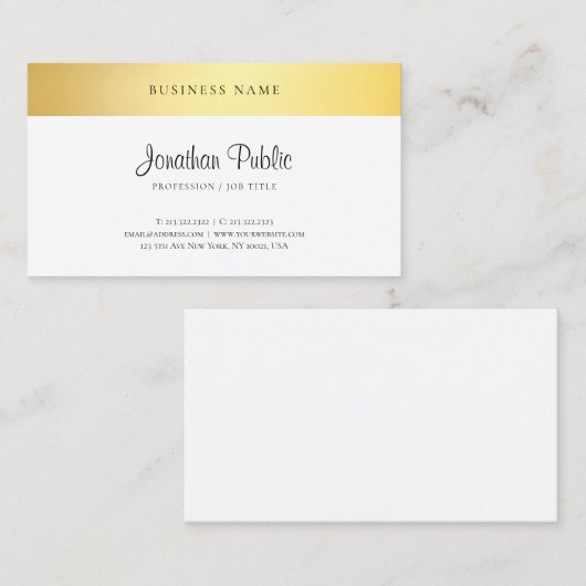 Handgeschreven Script Sjabloon Modern Elegant Gold Visitekaartje (Voorkant / Achterkant)