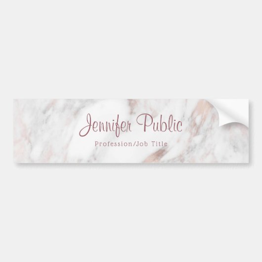 Handgeschreven Script Sjabloon Roos Gold Marble Bumpersticker (Voorkant)
