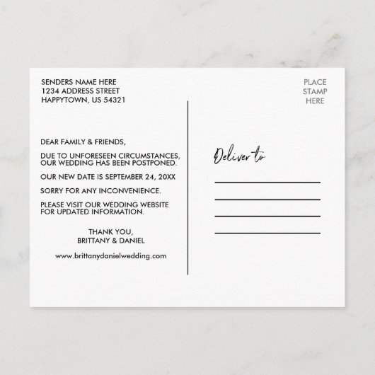 Handgeschreven script slaat de nieuwe datumfoto op briefkaart (Achterkant)