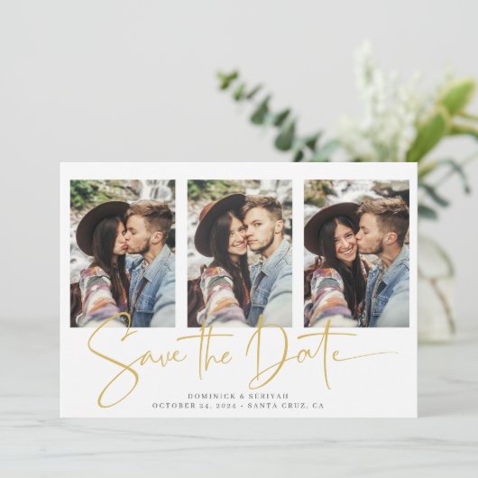 Handgeschreven script (standaard) Gold Marble Save The Date (Staand voorkant)
