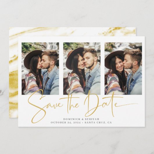 Handgeschreven script (standaard) Gold Marble Save The Date (Voorkant / Achterkant)