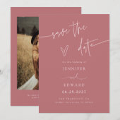 Handgeschreven script stoffig roze save the date (Voorkant / Achterkant)