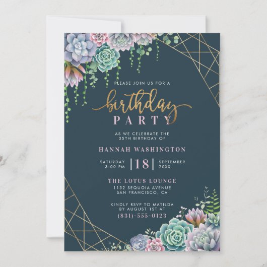 Handgeschreven script & succulenten verjaardagsfee kaart (Voorkant)