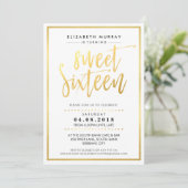 HANDGESCHREVEN SCRIPT Sweet 16 trendy hot gold fol Kaart (Staand voorkant)