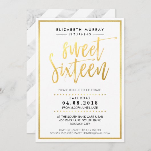 HANDGESCHREVEN SCRIPT Sweet 16 trendy hot gold fol Kaart (Voorkant / Achterkant)