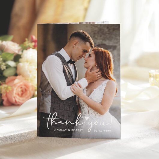 Handgeschreven Script Sweet Love Heart Weduwfoto Bedankkaart