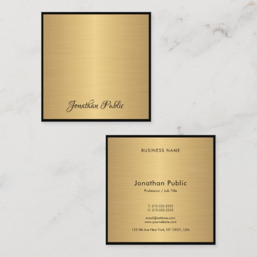 Handgeschreven Script Tekst Modern Goud Chic Sjabl Vierkante Visitekaartje (Voorkant / Achterkant)