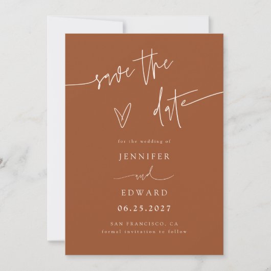 Handgeschreven script terracotta save the date (Voorkant)
