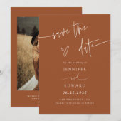 Handgeschreven script terracotta save the date (Voorkant / Achterkant)