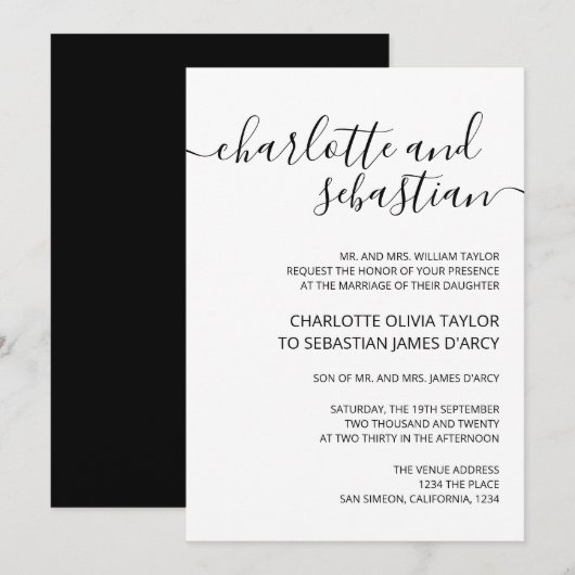 Handgeschreven script Typografie Black White Elega Kaart (Voorkant / Achterkant)