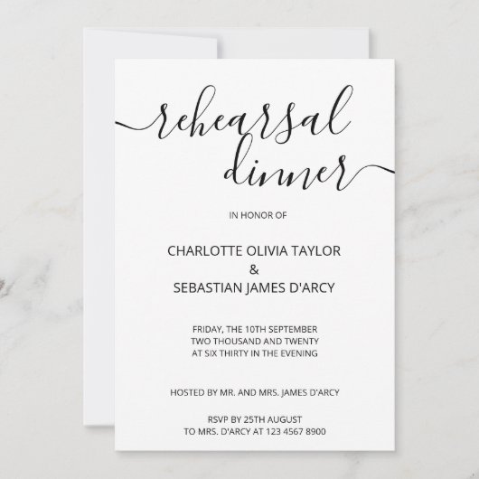 Handgeschreven script Typography Rehearsal Dinner Kaart (Voorkant)
