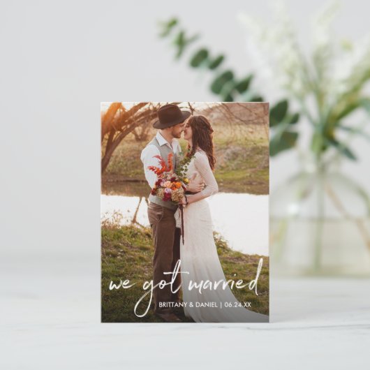 Handgeschreven script We Got Married Foto Briefkaart (Staand voorkant)