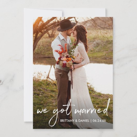 Handgeschreven script We Got Married Photo Card Bedankkaart (Voorkant)