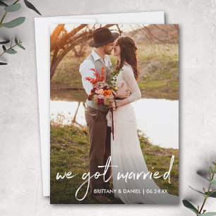 Handgeschreven script We Got Married Photo Card Bedankkaart