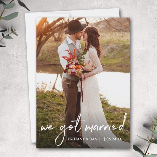 Handgeschreven script We Got Married Photo Card Bedankkaart