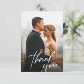 Handgeschreven Script Wedding 2 foto's Bedankkaart (Staand voorkant)