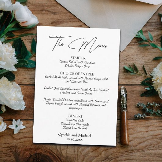 Handgeschreven Script Wedding Menu