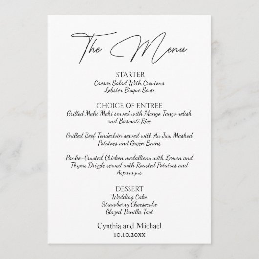 Handgeschreven Script Wedding Menu (Voorkant)