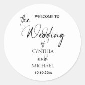 Handgeschreven script 'Welkom op onze bruiloft' Ronde Sticker (Voorkant)