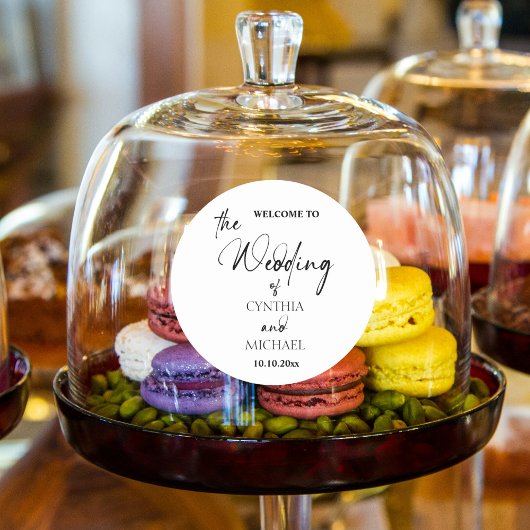 Handgeschreven script 'Welkom op onze bruiloft' Ronde Sticker